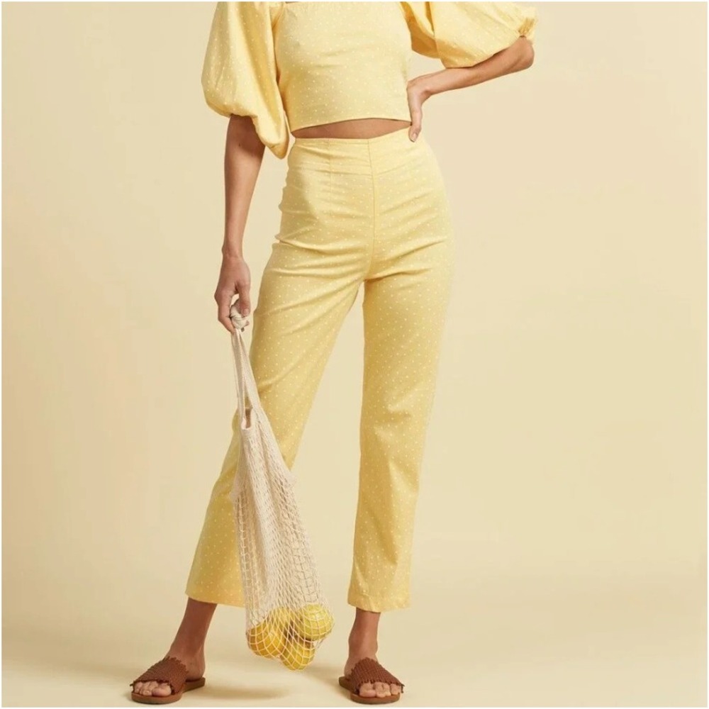 Billabong x The Salty Blonde Moonlight Yellow Polka Dot High Waisted Pants Sz 30